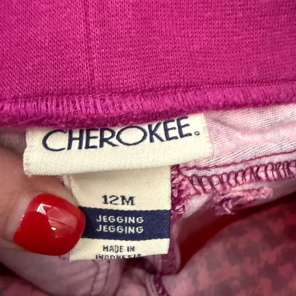Cherokee Baby Girls Pink Houndstooth Print Jeggings Size 12 Months Pull On